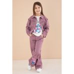 Cansın Mini Gül Kurusu Sevimli Karakter Baskılı Ceketli ve Pantolonlu 3lü Kız Çocuk Takım 23587