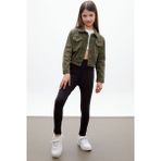 Cansın Mini Haki Düğmeli Beli Büzgülü Kız Çocuk Jean Ceket 18314 - 5 - 6 Yaş - Regular Fit