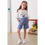 Cansın Mini Indigo Çiçek Baskılı Kuşaklı Şortlu Kız Çocuk Takım 18898 - İndigo - 5 - 6 Yaş