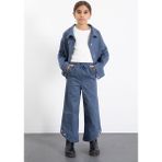 Cansın Mini Indigo Çift Düğme Detay Gömlekli Pantolonlu Kız Çocuk Gabardin Takım 23542 - 8 - 9 Yaş