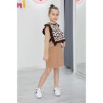 Cansın Mini Kahve Leopar Desenli Süveterli Şort Etekli Kız Çocuk Badili 3lü Takım 20498 - Kahverengi - 5 - 6 Yaş