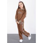 Cansın Mini Kahve Leopar Şerit Detaylı Kalpli Kız Çocuk Alt Üst 2li Takım 20524 - Kahverengi - 4 - 5 Yaş