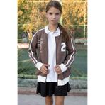 Cansın Mini Kahverengi Beautifull Yazılı Kolu Şeritli Kız Çocuk Kolej Hırka 21193