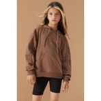 Cansın Mini Kahverengi Göğüs Yazılı Kanguru Cepli Kapüşonlu Kız Çocuk Sweatshirt 19338 - 7 - 8 Yaş