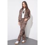 Cansın Mini Kahverengi Leopar Desenli Ceketli ve Pantolonlu Kız Çocuk Badili 3lü Takım 23548 - 8 - 9 Yaş