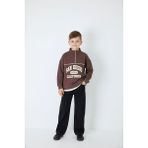 Cansın Mini Kahverengi Yazı Baskılı Yarım Fermuar Sweatshirt ve Pantolonlu Erkek Takım 23510 - 7 - 8 Yaş
