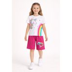 Cansın Mini Koyu Pembe Unicorn Baskılı Simli Kız Çocuk Tişörtlü Şortlu Takım 23797