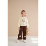 Cansın Mini Krem Çiçek Nakış Detaylı Badili Jean Pantolonlu Kız Çocuk 2li Takım 23511 - 9 - 10 Yaş