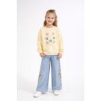 Cansın Mini Krem Çiçek Nakışlı Badili Jean Pantolonlu Kız Çocuk Takımı 23515 - 7 - 8 Yaş