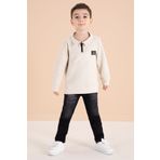 Cansın Mini Krem Fermuar Yakalı Sweatshirt Ve Jean Pantolonlu Erkek Çocuk Takım 20109