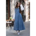 Cansın Mini Lacivert Kız Çocuk Kuşaklı Jean Elbise 22738 Trend Stil Basic Silüet Önü Fermuarlı - 12 - 13 Yaş