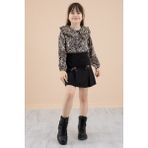 Cansın Mini Leopar Desenli Bluzlu Fiyonklu Etekli Kız Çocuk Takım 20338 - 4 - 5 Yaş - Siyah