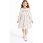 Cansın Mini Lila Çiçek Desenli Nakışlı Süveterli Kız Çocuk Müslin Elbise 23579 - 3 - 4 Yaş