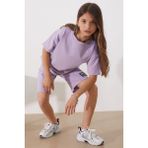 Cansın Mini Lila Oversize Tişörtlü Çımalı Kız Çocuk Şortlu Takım 18905 - 5 - 6 Yaş