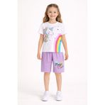 Cansın Mini Lila Unicorn Baskılı Simli Kız Çocuk Tişörtlü Şortlu Takım 23795