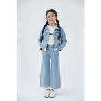 Cansın Mini Mavi Dantel Detaylı Jean Ceketli ve Pantolonlu Kız Çocuk 3lü Takım 23499