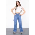 Cansın Mini Mavi Geniş Paça Beli Lastikli Kız Çocuk Jean Pantolon 20496