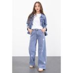 Cansın Mini Mavi Kelebek Nakışlı Düğmeli Ceketli Pantolonlu Kız Çocuk Jean Takım 23446