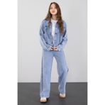 Cansın Mini Mavi Taş Detaylı Düğmeli Ceketli Pantolonlu Kız Çocuk Jean Takım 23467