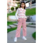 Cansın Mini Pembe Baklava Desenli Süveterli Gömlekli Kız Çocuk 3lü Takım 20534 - 11 - 12 Yaş