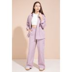 Cansın Mini Pembe Kalp Işlemeli Gömlekli Geniş Paça Pantolonlu Kız Çocuk Gabardin Takım 23552 - 8 - 9 Yaş