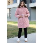 Cansın Mini Pembe Kemerli Nubuk Kumaş Kız Çocuk İçi Kürklü Kapüşonlu Şişme Mont 21312