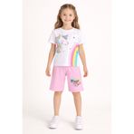 Cansın Mini Pembe Unicorn Baskılı Simli Kız Çocuk Tişörtlü Şortlu Takım 23794