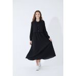 Cansın Mini Siyah Bürümcük Kumaş Bağcıklı Süveterli Kız Çocuk Uzun Elbise Takımı 23518 - 10 - 11 Yaş