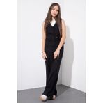 Cansın Mini Siyah Cepli Keten Yelekli Yüksek Bel Pantolonlu Kız Çocuk Alt Üst Takım 23544 - 8 - 9 Yaş