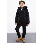 Cansın Mini Siyah Çıtçıtlı Göğüs Cepli İçi Kürklü Erkek Çocuk Kapüşonlu Mont 21349