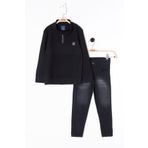 Cansın Mini Siyah Fermuar Yakalı Sweatshirt ve Jean Pantolonlu Erkek Çocuk Takım 20107
