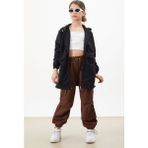 Cansın Mini Siyah Kapüşonlu Fermuarlı Kız Çocuk Paraşüt Ceket 18496 - 8 - 9 Yaş - Regular Fit