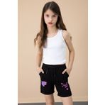 Cansın Mini Siyah Patili Cute Baskılı Kız Çocuk Beli Lastikli Şort 20726