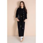 Cansın Mini Siyah Yazı Detaylı Gömlekli Kız Çocuk Pantolonlu Gabardin Takım 23563 - 11 - 12 Yaş
