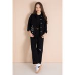 Cansın Mini Siyah Yazı Detaylı Gömlekli Kız Çocuk Pantolonlu Gabardin Takım 23563