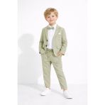 Cansın Mini Yeşil Keten Ceket ve Pantolonlu Erkek Çocuk Papyonlu 4lü Takım Elbise 23522 - 1 - 2 Yaş