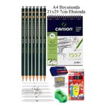 Canson A4 Eskiz Defteri 1557 40 Yaprak Fatih Dereceli Kalem 12 Renk Kuru Boya Sketch Karakalem 6 Lı Gölgelendirme Hamur