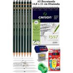 Canson Eskiz Defteri A5 40 Yaprak Fatih Dereceli Kalem 12 Renk Kuru Boya Sketch Karakalem 6 Lı Gölgelendirme Hamur Silgi - Standart - Çok Renkli