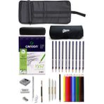 Canson Glance & Faber Castell 23 Parça Siyah A5 Eskiz ve Çizim Seti – Spiralli Desensiz Defter ve Fermuarlı Kapaklı Çanta