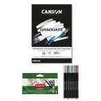 Canson Graduate A4 Siyah Blok 120 Gr 20 Yaprak Derwent 98212 Academy Metalik Marker Kalem Seti 8'Li