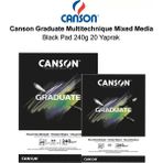 Canson Graduate Multitechnique Mixed Media Black Pad 240 gr 20 Yaprak Defter