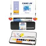 Canson Montval Suluboya Defteri (18X25CM) 300GR Daler Rowney Graduate Suluboya Boyama Set - Çok Renkli
