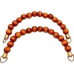 Çanta Aksesuar 21 Cm Taba Renk Ahşap Boncuklu Çift Çanta Sapı (Light Gold Metalli)