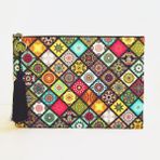 Çanta Tasarımcısı Clutch Çanta Etnik Mor Desen - Çok Renkli
