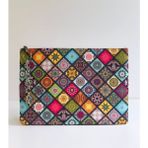 Çanta Tasarımcısı Etnik Mor Desen Clutch Çanta