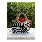 çanta tasarımcısı Jüt Hasır Siyah Beyaz Zebra Gece Çantası Siyah Beyaz 32 x 30