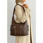 Çanta Trend Yumuşak Suni Deri Kahverengi El Omuz ve Sırt Kullanımına Uygun Kadın Çanta 34*41 cm - 34 x 41 cm - Acı Kahverengi