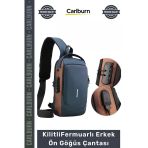 #Çanta Usb Şarj Bağlantılı Çok Gözlü Kilitli Powerbank Destekli Fermuarlı Erkek Ön Göğüs Çantası