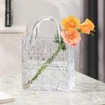 Çanta Vazo Köşeli Model Cam Çiçek Vazosu Dekoratif Şeffaf Vazo Büyük Boy Glass Bag Vase