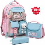 Çantaland Kore Model Ilkokul Okul Çantası 3’lü Set Su Geçirmez Sırt Çantası Beslenme Çantası Kalemlik - Yeşil - Yükseklik: 38 cm, Genişlik 30cm, Taban Derinliği 20 cm